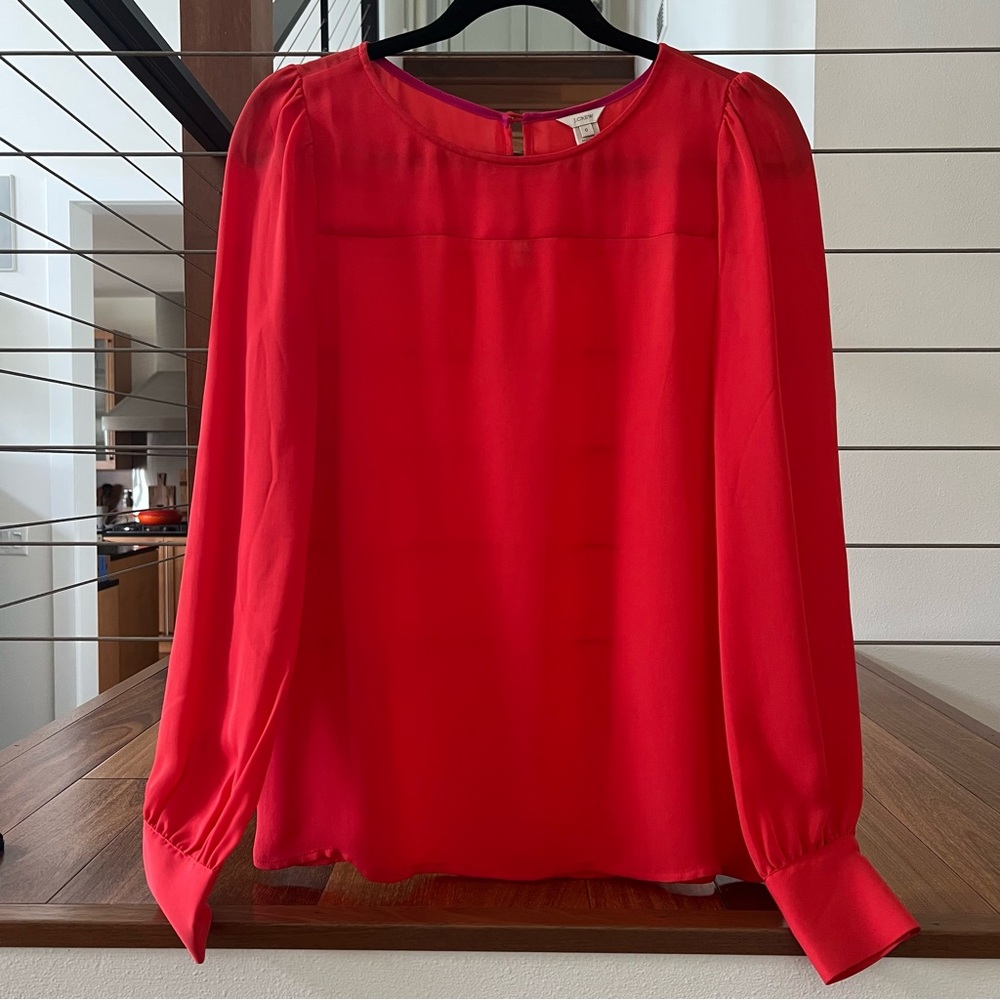 J. Crew Red Cuffed Sleeve Relaxed Blouse